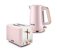 Tower Cavaletto Jug Kettle & 2 Slice Toaster Bundle, 1.7L 3kW Rapid Boil Kettle & 2 Slice Toaster with 6 Browning Levels, Pink with Rose Gold Accents, EEJB458