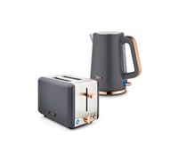 Tower Cavaletto Jug Kettle & 2 Slice Toaster Bundle, 1.7L 3kW Rapid Boil Kettle & 2 Slice Toaster with 6 Browning Levels, Grey with Rose Gold Accents, EEJB456