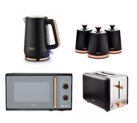 Tower Cavaletto Kettle, 2 Slice Toaster, 3 Canisters & Microwave Black Rose Gold