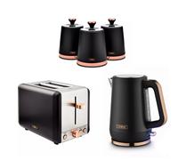 Tower Cavaletto Kettle, 2 Slice Toaster and 3 Canisters Black Rose Gold
