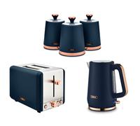 Tower Cavaletto Kettle, 2 Slice Toaster and 3 Canisters Midnight Blue Rose Gold