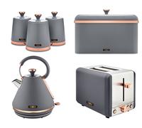 Tower Cavaletto Kettle 2 Slice Toaster Bread Bin & Canisters Set Grey/Rose Gold ompliant]