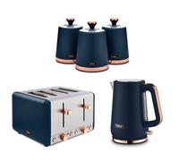Tower Cavaletto Kettle, 4 Slice Toaster & 3 Canisters Midnight Blue Rose Gold