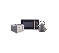 Tower Cavaletto Kitchen Set, 1.7L Rapid Boil Kettle & 4 Slice Toaster & 20L Manual Microwave, Grey and Rose Gold, T10044RGG, T20051RGG, T24038RGG