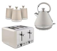 Tower Cavaletto Kettle 4 Slice Toaster & Canisters Matching Set in Latte/Chrome