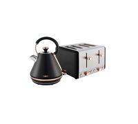 Tower Cavaletto Kitchen Set, 1.7L Rapid Boil Kettle & 4 Slice Toaster, Black and Rose Gold, T10044RG, T20051RG