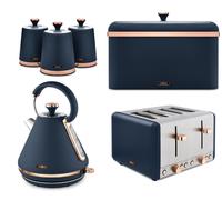 Tower Cavaletto Kettle Toaster Bread Bin & Canisters Set Midnight Blue/Rose Gold ompliant]