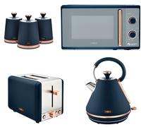 Tower Cavaletto Kettle Toaster Microwave & Canisters Midnight Blue & Rose Gold