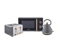 Tower Cavaletto Kitchen Set, 1.7L Rapid Boil Kettle & 4 Slice Toaster & 20L Manual Microwave, Grey and Rose Gold, T10044RGG, T20051RGG, T24038RGG