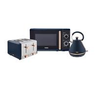 Tower Cavaletto Kitchen Set, 1.7L Rapid Boil Kettle & 4 Slice Toaster & 20L Manual Microwave, Midnight Blue and Rose Gold, T10044MNB, T20051MNB, T24038MNB