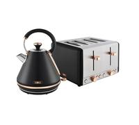 Tower Cavaletto Kitchen Set, 1.7L Rapid Boil Kettle & 4 Slice Toaster, Black and Rose Gold, T10044RG, T20051RG