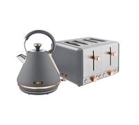Tower Cavaletto Kitchen Set, 1.7L Rapid Boil Kettle & 4 Slice Toaster, Grey and Rose Gold, T10044RGG, T20051RGG