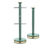Tower T826135JDE Cavaletto Mug Tree and Towel Pole Set with Anti-Slip Base, Jade Green and Champagne Gold