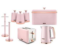 Tower Cavaletto Pink 8-Piece Kitchen Bundle - 1.7L Jug Kettle, 2-Slice Toaster & Matching Storage
