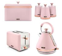 Tower Cavaletto Pink Kettle 2 Slice Toaster Bread Bin & Canisters Matching Set ompliant]