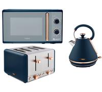 Tower Cavaletto Pyramid Kettle 4 Slice Toaster & Microwave Set In Midnight Blue