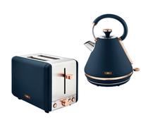 TOWER Cavaletto 1.7L 3 KW Pyramid Kettle and 2 Slice 850W Toaster. Matching & Toaster Set in Midnight Blue Rose Gold.Matching Gold