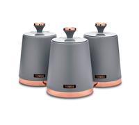 Tower Storage Canisters Cavaletto T826131GRY - Set of 3 Tea/Coffee/Sugar, Grey & Rose Gold