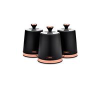 Tower Cavaletto Set of 3 Storage Canisters for Tea/ Coffee/ Sugar, Steel, Black and Rose Gold