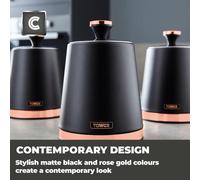 Tower Cavaletto T826131BLK Canisters Black & Rose Gold Kitchen Storage Set of 3