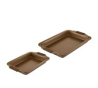 Tower Cerastone 2 Piece Roaster Set, Easy Clean Ceramic Non-Stick Coating and Silicone Handles, Gold, T843003GD