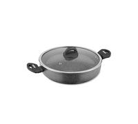 Tower Cerastone Forged Aluminium Low Casserole Pot Suitable for all Hob Types inlcuding Induction with Ceramic Non-Stick Coating, Tempered Glass Lid, Dishwasher Safe, 30 cm, Graphite, T81285