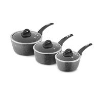 Tower Cerastone Forged 3 Piece Saucepan Set with Non-Stick Coating and Soft Touch Handles,18/20/22cm, Graphite