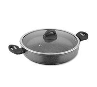 Tower Cerastone Forged Aluminium Low Casserole Pot with Ceramic Non-Stick Coating, Tempered Glass Lid, 30 cm, Graphite