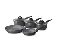 Tower Cerastone T81276 Forged 5 Piece Pan Set with Non-Stick Coating and Soft Touch Handles, 18/20/22 cm Saucepans and 20/28 cm Frying Pans, Graphite