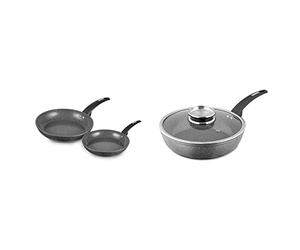 Tower Cerastone T81282X 2 Piece Forged Frying Pan Set with Non-Stick Coating and Soft Touch Handles, 20/28cm, Graphite & T81202 Cerastone Forged Multi-Pan, 28 cm, Graphite