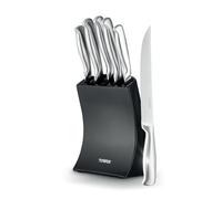 Tower Core 5 Piece Knife Set with Weighted Steel Block, High Grade Polished Stainless Steel, Fine Edge Precision Blades, Black, T81537BLK