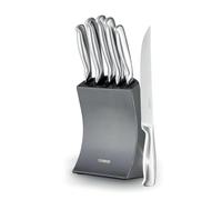 Tower Core 5 Piece Knife Set with Weighted Steel Block, High Grade Polished Stainless Steel, Fine Edge Precision Blades, Ergonomic Handles, Titanium, T81537TNM