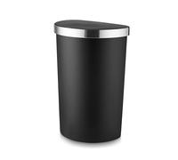 Tower Curved Sensor Bin with Bin Liner Retainer Ring, Durable PP Body, Battery Operated, 50L, Black with Stainless Steel Trim on Lid