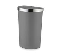 Tower Curved Sensor Bin with Bin Liner Retainer Ring, Durable PP Body, Battery Operated, 50L, Grey with Stainless Steel Trim on Lid
