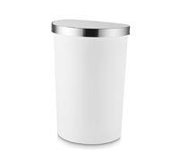Tower Curved Sensor Bin with Liner Retainer Ring, Durable PP Body, Battery Operated, 50L, White with Stainless Steel Trim on Lid