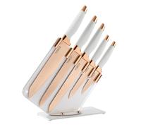 Tower Damascus Effect 5 Piece Kitchen Knife Set with Stainless Steel Blades and Acrylic Stand, Rose Gold and White, T81532RW