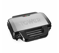 Tower Deep Fill Sandwich Maker with Extra Deep and Easy to Clean Non-Stick Plates, Automatic Temperature Control, 900W, Silver and Black, T27013