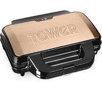 Tower T27013RG Deep Fill Sandwich Maker with Extra Deep and Easy to Clean Non-Stick Plates, Automatic Temperature Control, 900W, Rose Gold and Black