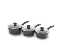 Tower Diamo 3 Piece Cookware Set, 18cm/20cm/22cm Saucepans with Tempered Glass Lids, Black Diamond Non-Stick Ceramic Coating, Black
