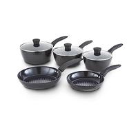 Tower Diamo 5 Piece Cookware Set, 18cm/20cm/22cm Saucepans with Tempered Glass Lids, 20cm/24cm Frying Pans, Black Diamond Non-Stick Ceramic Coating, Black