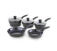 Tower Diamo 5 Piece Cookware Set, 18cm/20cm/22cm Saucepans with Tempered Glass Lids, 20cm/24cm Frying Pans, Black Diamond Non-Stick Ceramic Coating, Black