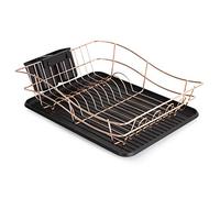 Tower Dish Rack with Tray and 2 Removable Cutlery Holders, Stainless Steel, Black and Rose Gold, Large