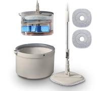 Tower T869009MSH Duo Compact Spin Mop, Built-in Turbine, 2 Internal Containers, Latte & Grey
