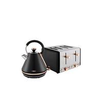 Tower Cavaletto Kitchen Set, 1.7L Rapid Boil Kettle & 4 Slice Toaster, Black and Rose Gold, T10044RG, T20051RG