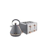 Tower Cavaletto EEJB227 Grey and Rose Gold 4 Slice Toaster and 1.7L Kettle Set - Size: 4 Slice & 1.7L - Wilko