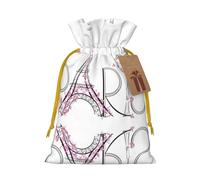 Tower Eiffel With Paris Couple Trip Flowers Floral Printed Drawstring Gift Bags,Various Sizes, Bulk Plastic Packaging Bags