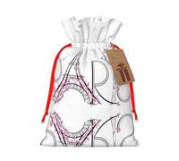 Tower Eiffel With Paris Couple Trip Flowers Floral Printed Drawstring Gift Bags,Various Sizes, Bulk Plastic Packaging Bags