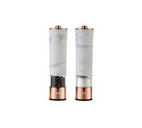 Tower Marble Rose Gold Electric Salt and Pepper Mill with LED Light, Battery-Operated Grinding Mechanism, White Marble and Rose Gold