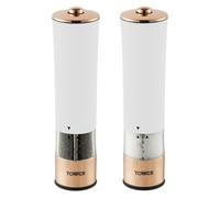 Tower Electric Salt & Pepper Mills, Easy Fill, Stainless Steel, White T847003RW