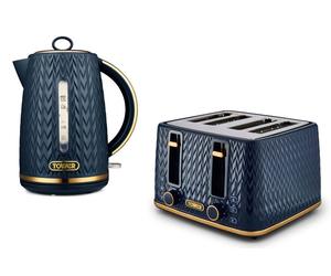 Tower Empire 1.7L 3Kw Kettle And 4 Slice Toaster Bundle In Navy Navy